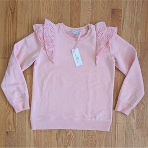 Vineyard Vines Girls Pink Sweatshirt Girls Large 14 Eyelet Sleeve Easter $78 NWT